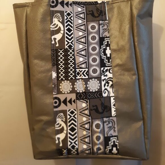 New Southwestern Kokopelli Tote Shopper shoulder Bag Gray Double handle Carryall - Picture 3 of 11
